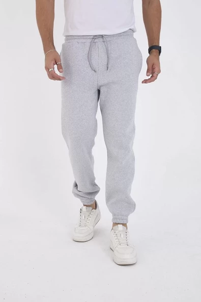 Unisex Kışlık Lastikli Eşofman Pantolon - Gri - 5