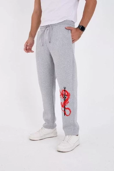 Kışlık Baskılı Eşofman Pantolon - Gri