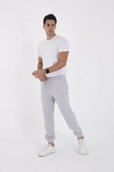 Unisex Kışlık Lastikli Eşofman Pantolon - Gri - 4
