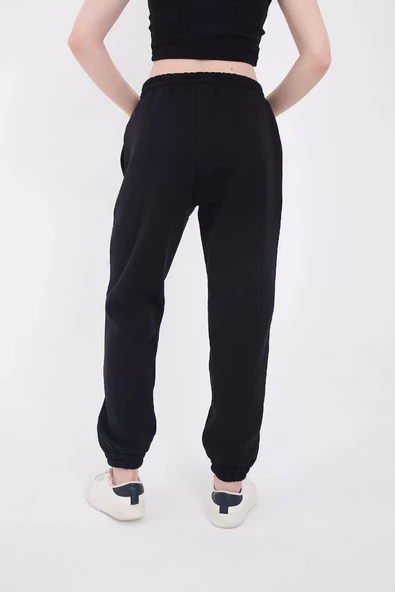 Kadın Lastikli Baskılı Eşofman Pantolon - Lacivert - 3
