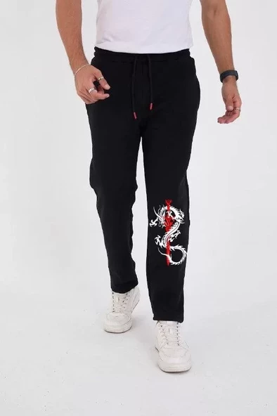 Kışlık  Baskılı Eşofman Pantolon - Siyah