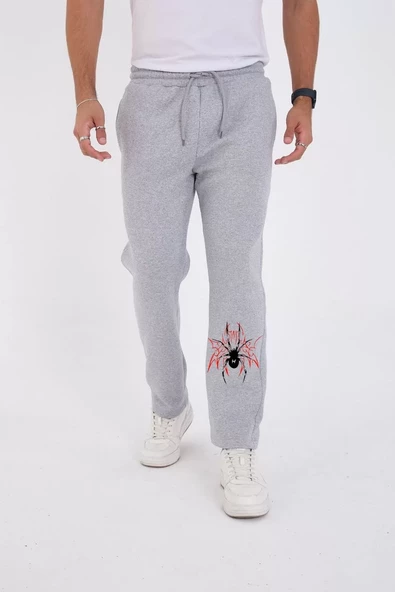 Oversize Baskılı Eşofman Pantolon - Gri - 4