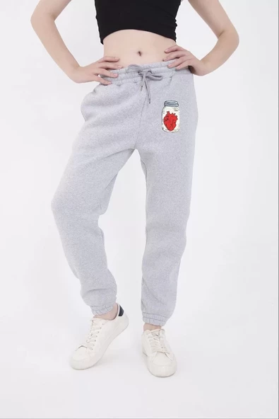 Lastikli Baskılı Eşofman Pantolon - Gri - 5