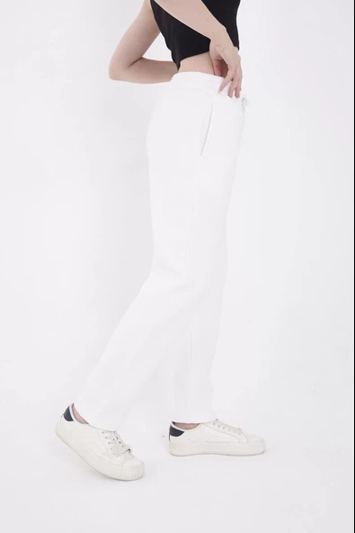 Oversize Boru Paça Baskılı Eşofman Pantolon - Beyaz - 2
