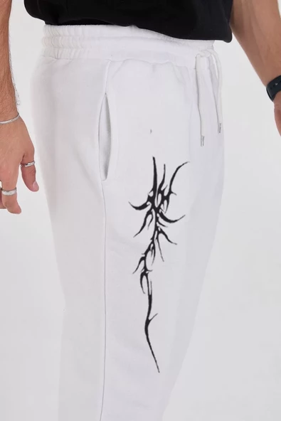 Boru Paça  Baskılı Eşofman Pantolon - Beyaz - 2