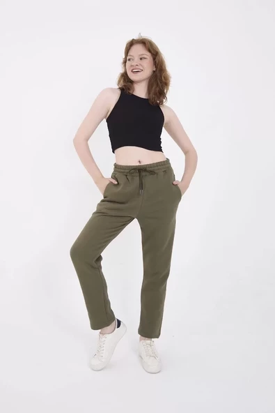 Unisex  Basic Eşofman Pantolon - Hakİ - 5
