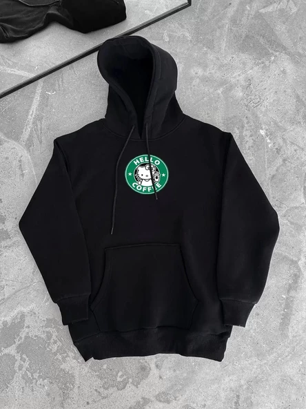 Penye Uzun Kol Kapşonlu SweatShirt - Siyah - 4