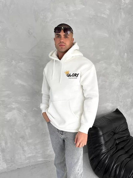 Kışlık  Kapşonlu SweatShirt - Beyaz
