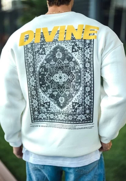 Kışlık Bisiklet Yaka Baskılı SweatShirt - Beyaz - 2