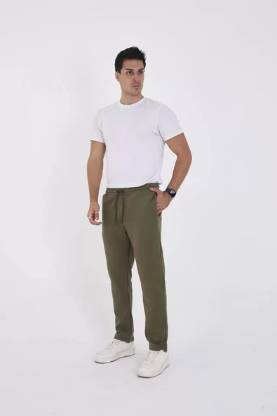 Unisex Basic Eşofman Pantolon - Haki - 4