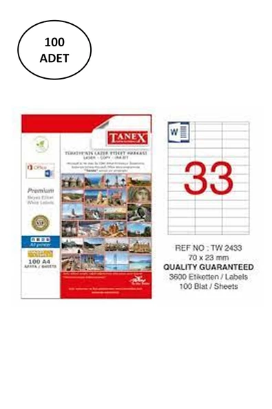 Tanex Tw-2433 Lazer Etiket 70X23 Mm 100 Adet