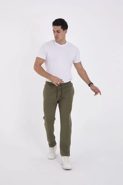 Unisex Basic Eşofman Pantolon - Haki - 2