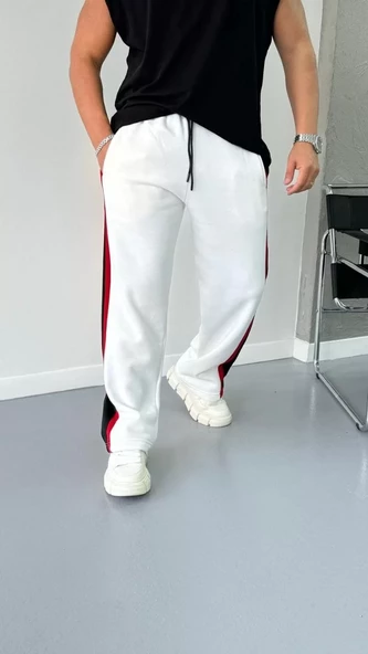 Şeritli Eşofman Pantolon - Beyaz - 3