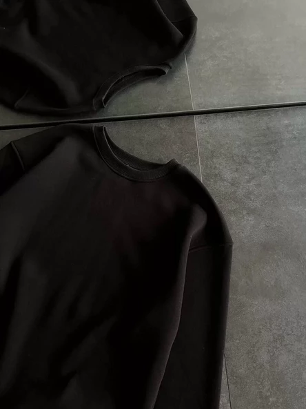Kışlık Bisiklet Yaka  Basic SweatShirt - Siyah - 2
