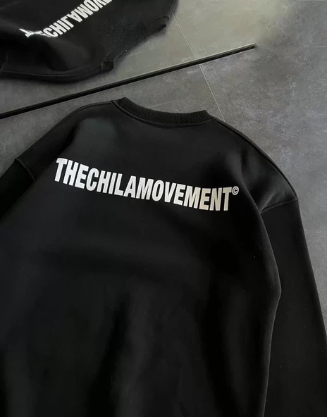 Kışlık Bisiklet Yaka Oversize Baskılı SweatShirt - Siyah - 3