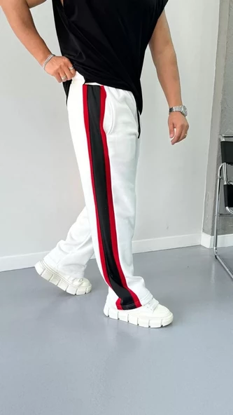 Şeritli Eşofman Pantolon - Beyaz - 2