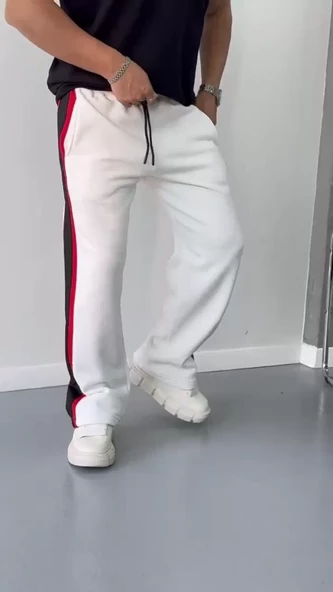 Şeritli Eşofman Pantolon - Beyaz - 4