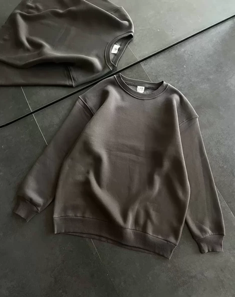 Kışlık Bisiklet Yaka  Basic SweatShirt - Füme