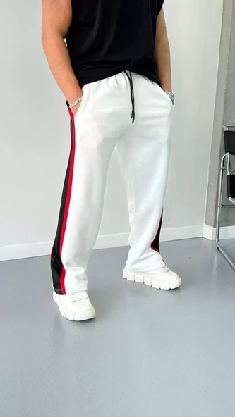 Şeritli Eşofman Pantolon - Beyaz