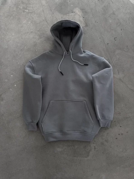Kapşonlu Penye Basic SweatShirt - Boyalı Gri - 2