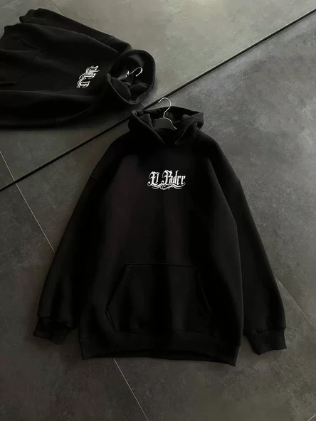 Penye Uzun Kol Kapşonlu Baskılı SweatShirt - Siyah - 2