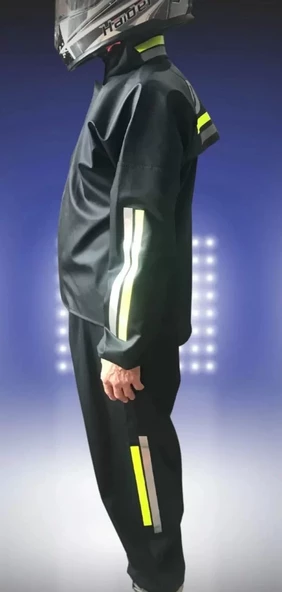 Unisex Tam Kalıp Motorcu Kurye Su Gecirmez Yağmurluk Takım - Siyah - 6