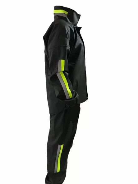 Unisex Tam Kalıp Motorcu Kurye Su Gecirmez Yağmurluk Takım - Siyah - 4