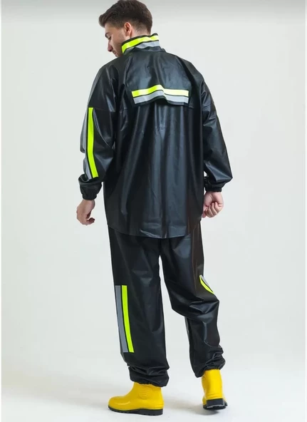 Unisex Tam Kalıp Motorcu Kurye Su Gecirmez Yağmurluk Takım - Siyah - 7