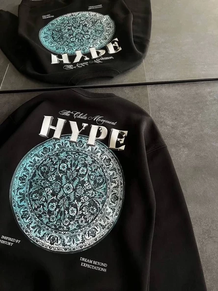 Kadın  Bisiklet Yaka Baskılı SweatShirt - Siyah - 3