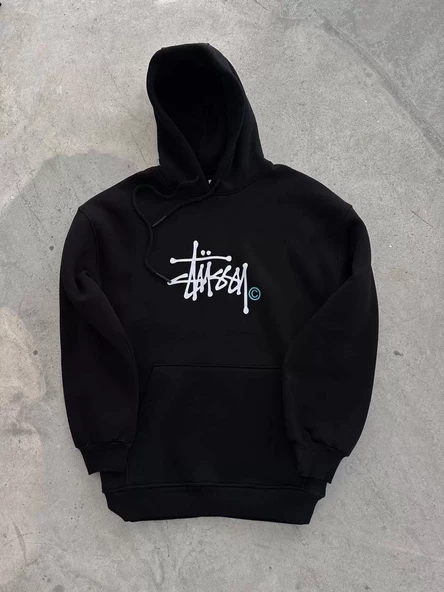 Kapşonlu Baskılı SweatShirt - Siyah - 2