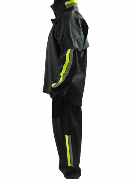 Unisex Tam Kalıp Motorcu Kurye Su Gecirmez Yağmurluk Takım - Siyah - 3