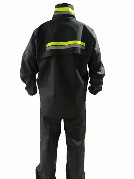 Unisex Tam Kalıp Motorcu Kurye Su Gecirmez Yağmurluk Takım - Siyah - 5