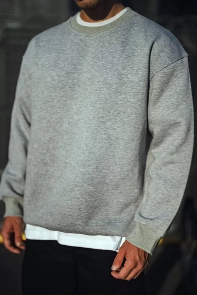 Kışlık Bisiklet Yaka Basic SweatShirt - Gri