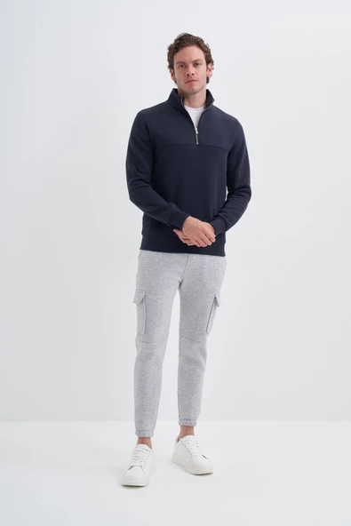 Cazador 24KCEEO05618 Lacivert Erkek 3 İplik Yarım Fermuarlı Geniş Boğazlı Sweat