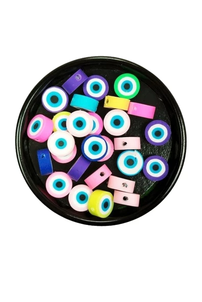 90 Adet 10 mm Polimer Kil Fimo Boncuk Takı Bileklik + 5 Metre Lastikli Misina Hediye - Nazar Boncuğu - 3