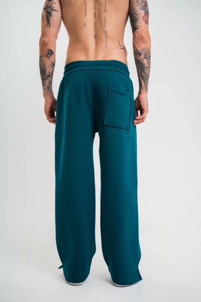 Unisex Boru Paça Baggy Eşofman Pantalon - Koyu Deniz Yeşili - 6
