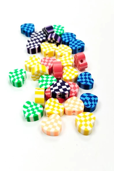 90 Adet 10 mm Polimer Kil Fimo Boncuk Takı Bileklik + 5 Metre Misina Hediye - Smile - Kalp - Nazar - 3