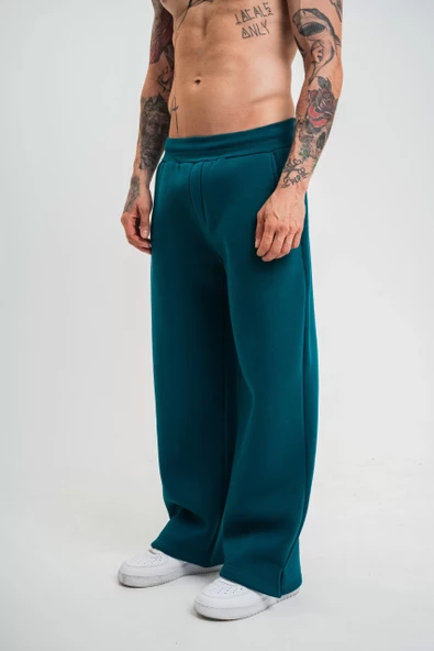 Unisex Boru Paça Baggy Eşofman Pantalon - Koyu Deniz Yeşili - 7