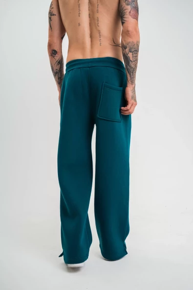 Unisex Boru Paça Baggy Eşofman Pantalon - Koyu Deniz Yeşili - 5