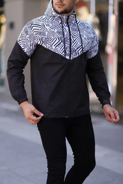 Unisex Kapüşonlu Astarlı Yağmurluk - Siyah - 2