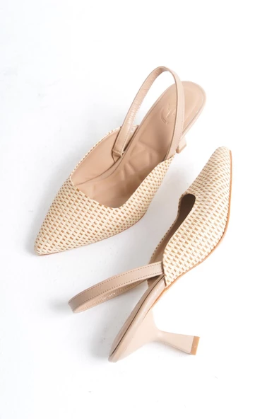 Orbus Hasır Ten Arkası Açık Sivri Burun Stiletto Topuklu Ayakkabı - Resim 2