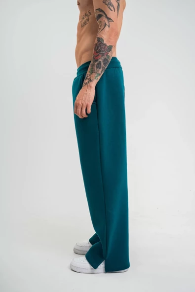 Unisex Boru Paça Baggy Eşofman Pantalon - Koyu Deniz Yeşili - 2