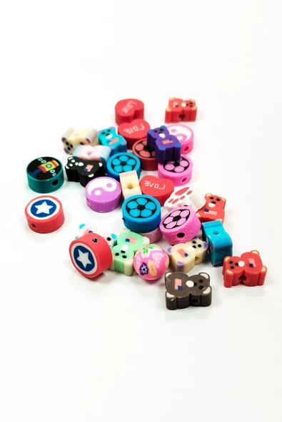 90 Adet 10 mm Polimer Kil Fimo Boncuk Takı Bileklik + 5 Metre Misina Hediye - Yin Yang - Karışık - Limon - 3