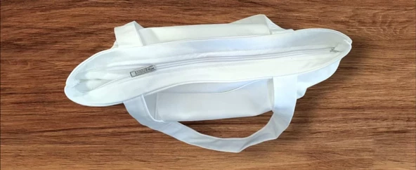 Unisex Piknik ve Deniz Cepli Fermuarlı Çanta - Beyaz - 3