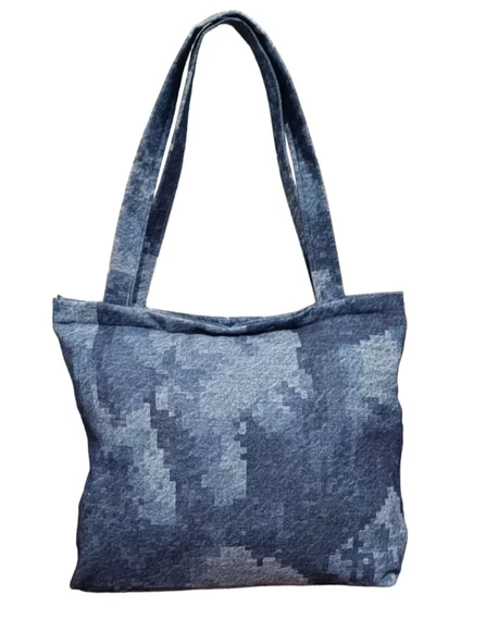 Blujin Desenli Piknik ve Deniz Cepli Fermuarlı Çanta - Mavi - 3