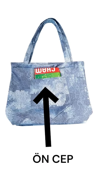 Blujin Desenli Piknik ve Deniz Cepli Fermuarlı Çanta - Mavi - 6