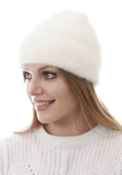 Unisex Tam Kalıp İnce Sakallı Triko Bere - Beyaz - 2