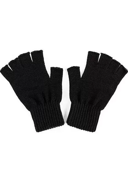 Erkek Kısa Parmaksız Triko Eldiven - Siyah - 4
