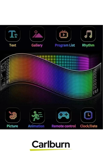 Taşınabilir Özelleştirilebilir Cama Yapıştırılan Mobil Uygulama Kontrollü Araç Oto RGB LED Panel - 3