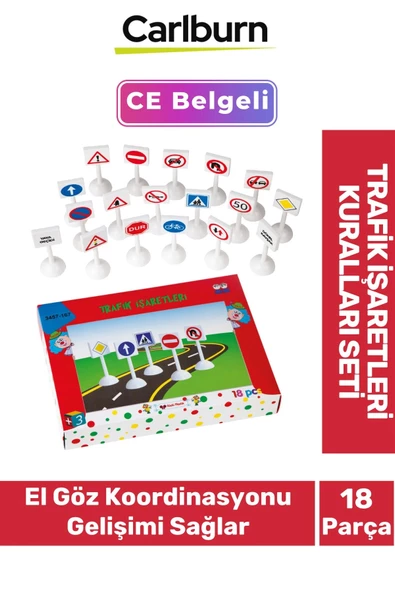 Zeka Geliştirici Öğretici Eğitici Yol Ev Okul Plastik Trafik İşaretleri Kuralları 18 Parça Sembol